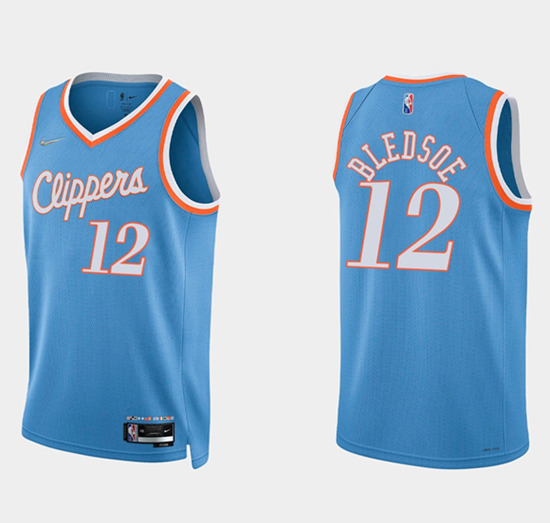 Men's Los Angeles Clippers #12 Eric Bledsoe 2021/22 Blue 75th Anniversary City Edition Stitched Basketball Jersey